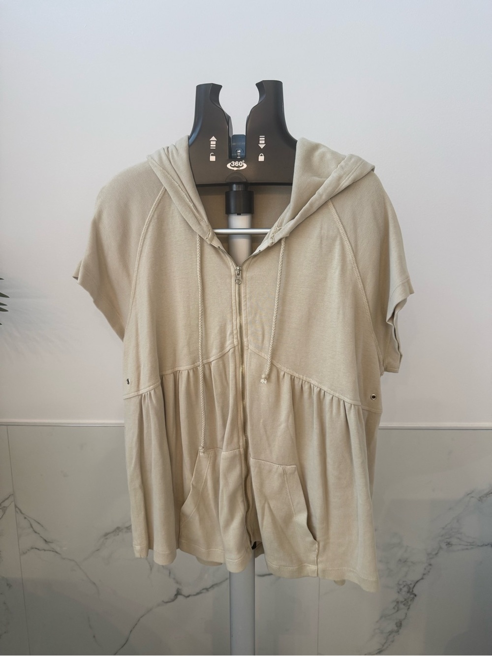 Barbara Lesser Relaxed Short-Sleeve Hooded Zip-Front Sweatshirt 100% Cotton